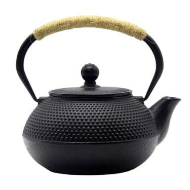 Imagem de SECHUDO Bule de chá japonês Tetsubin de ferro fundido com infusor de aço inoxidável para fogão seguro revestido com interior esmaltado (preto, 768 g)