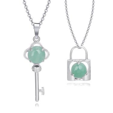 Imagem de ZPMMPZ Conjunto de pingentes de chave de bloqueio, melhores amigos, conjunto de colar de chave com cadeado de cristal e chave de coração BFF com corrente de aço inoxidável 45,7 cm, Pedra, Aventurina