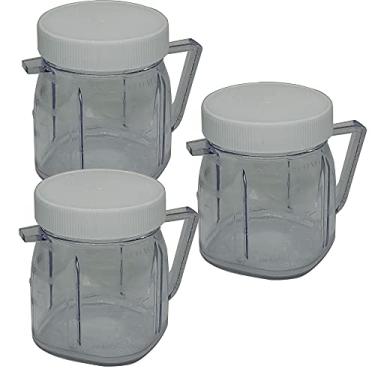 Imagem de WUYAN 4937 Mini jarra de liquidificador acessório 1 xícara mini frascos de plástico com tampas Pacote de 3 conjuntos, compatível com liquidificador Classic Series & OSTERIZER GALAXIE liquidificador