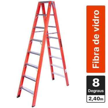Imagem de Escada Tesoura Dupla Em Fibra De Vidro 8 Degraus 2,40 M - Esc08240 - R