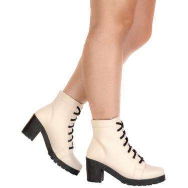 Imagem de Coturno Feminino Salto Baixo Tratorado Cadarço Confortavel Via Angel 14.01 (Off White, BR, Adulto, Numérico, 34)