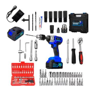 Imagem de Genérico Kit de Ferramentas 48V + Jogo Soquete 46 Peças: 1x Caixa Ferramentas, 2x Baterias Lítio 48V, 320 Nm Torque