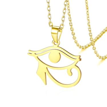 Imagem de VASSAGO Colar com cruz Ankh para mulheres e homens, colar com pingente de olho de Hórus, aço inoxidável, joias de proteção egípcia antiga, presente religioso, Aço inoxidável, Sem Pedra Preciosa