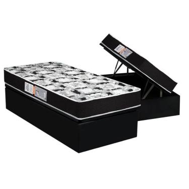 Imagem de Cama Box Baú Solteiro: Colchão Espuma D45 Luckspuma Gran Luck Pró Saúde Duplo + Base CRC Suede Black(88x188)