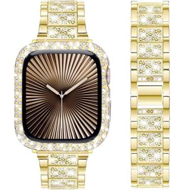Imagem de DEALELE Pulseiras compatíveis com iWatch Série 8 Ultra de 49 mm, pulseira de metal de diamante com strass brilhante com capa protetora de substituição para Apple Watch Ultra de 49 mm, 44mm, metal e