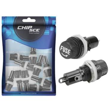 Imagem de 10x Porta Fusível Rosca Pequeno Preto (5x20) - CHIP SCE