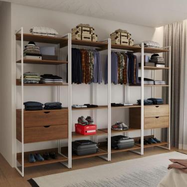 Imagem de Quatro Modulos Para Closet Industrial Ferro Branco Tampo Amêndoa - Imp