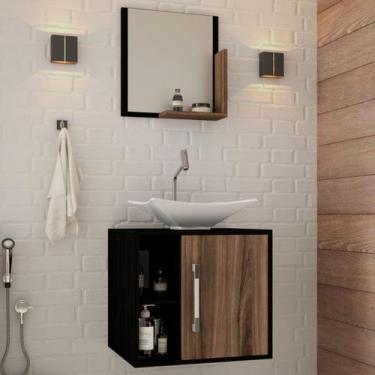 Imagem de Armário de Banheiro com Cuba e Espelho Soft 1 Porta Preto ônix/Nogal 1