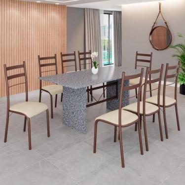 Imagem de Conjunto Sala de Jantar Mesa Retangular 180x75cm Tampo Granito Ocre 8 