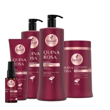 Imagem de Kit Haskell Quina Rosa Sh Cond Máscara 1Litro 5 Itens Completo