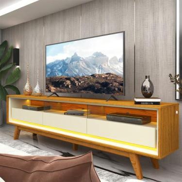 Imagem de Rack Para Tv Até 75 Requinte 212 Led K/Pé Naturale Off White - Gelius 