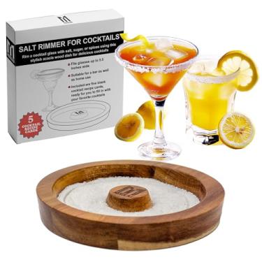 Imagem de MIXOLAB Rimmer de vidro para coquetéis | Feito com madeira de acácia para maior durabilidade | Serve para copos de até 14 cm de largura | Prática adição aos acessórios Bloody Mary | Elegante conjunto de aros de sal de Margarita