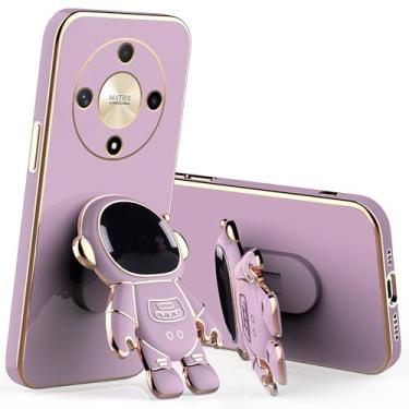 Imagem de Anlalish Capa de silicone compatível com Honor Magic 6 Lite com suporte de astronauta, capa para celular Honor Magic 6 Lite Funda Slim Plating Proteção da câmera à prova de choque (roxa)