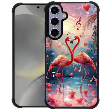 Imagem de CARLOCA Capa para Samsung Galaxy S24 S25, Flamingo Tropical Flower Music Pattern Ultra Proteção à Prova de Choque Silicone Macio TPU Antiderrapante Traseira para Samsung Galaxy S24 S25