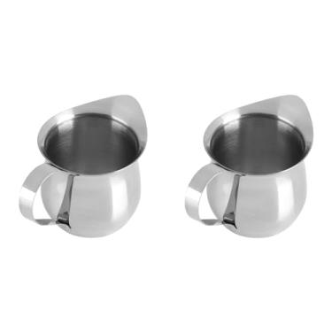 Imagem de 2Pcs Pitcher Cup, Aço Inoxidável Drum Shaped Xarope Cup Leite Condensado Copo Espumante Pitcher Art Kitchen Jarros Caneca Milk Frothing Pitcher Art Kitchen Jugs Caneca
