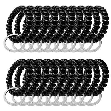 Imagem de YAKA 20 peças chaveiro de bobina de mola elástica de plástico de cores mistas - chaveiro de pulso espiral para escritório, oficina, shopping center, sauna e atividades ao ar livre, Preto, M