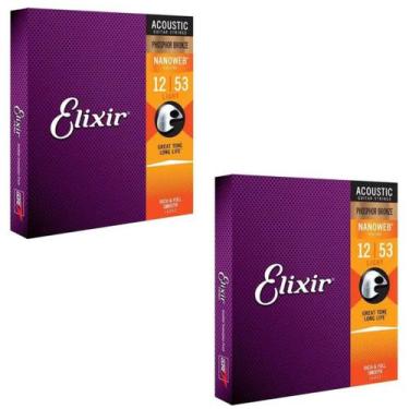 Imagem de Kit 2 Encordoamento Violão Aço 012 Elixir Phosphor Bronze 16052  Made 