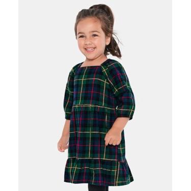 Imagem de The Children's Place Vestido de flanela xadrez combinando para bebês meninas, Xadrez verde em camadas, 12-18 Meses
