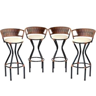 Imagem de 4 Banquetas Charme em Ferro e Fibra Sintética para Balcão, Bar  - Coag