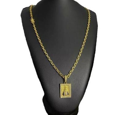 Imagem de Cordão Cadeado 5mm + Pingente Nossa Senhora Banhado A Ouro - ToJoia18k