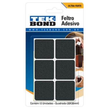 Imagem de Feltro protetor adesivo quadrado 30 mm preto com 12 unidades - TekBond