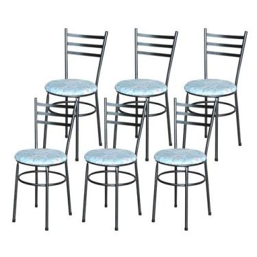 Imagem de 6 Cadeiras Epoxi Preta Craqueada Para Cozinha Assento Floral - Laumar,