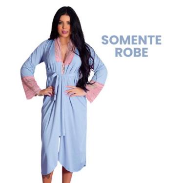 Imagem de Robe Roupão Longo Com Detalhes em Renda Elegante Romantic Lingerie Fem