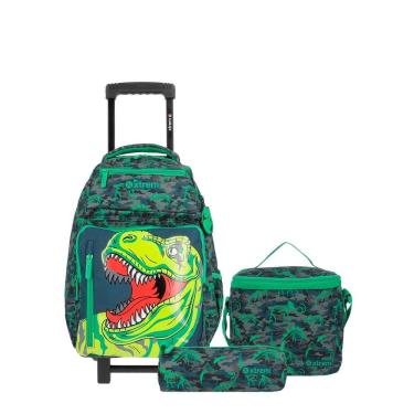 Imagem de Kit Mochila Infantil Xtrem New Run Pack 4XT Verde Dinossauro, Lancheira + Estojo, SAMSO...