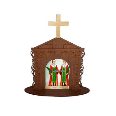 Imagem de Display Enfeite de Mesa Religioso Capelinha Oratório São Cosme e Damiã