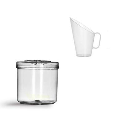 Imagem de Kit  1 pote em acrilico p/ granel cereais alimentos redondo 1,5l c/ ta