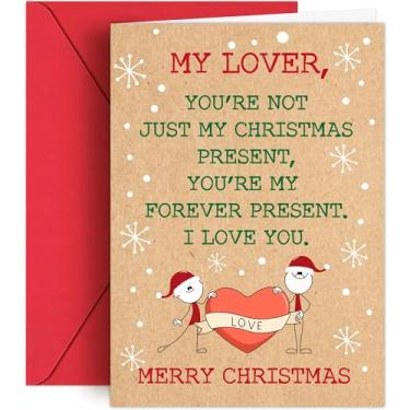 Imagem de Cartão de Natal HiFuler para namorada - Cartões de Natal engraçados de 12,7 cm x 17,8 cm com envelopes, cartão de Natal para namorada, cartões de felicitações de Natal, presentes de Natal para