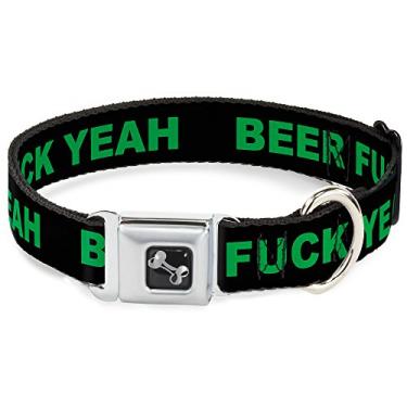 Imagem de Coleira de cachorro osso – Beer Fuck Yeah preto neon verde – Grande 38-66 cm