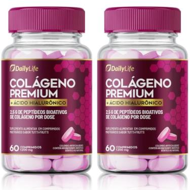 Imagem de Kit 2x Colageno Premium Hidrolisado Collagen + Acido Hialuronico 100mg Proteina Pele Cabelo Unha 60 Comprimidos Mastigaveis Sabor Tutti Frutti - Daily Life