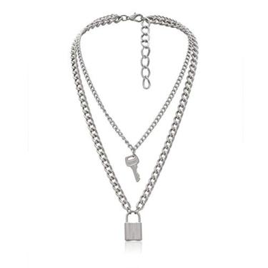 Imagem de Tanyoyo Colar com pingente de chave de cadeado, corrente longa, punk multicamadas, colar gargantilha para mulheres e homens, Metal