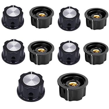 Imagem de Szliyands Botão de potenciômetro A02 19 mm cabo canelado antiderrapante 6 mm cobre diâmetro do furo tampa de controle de rotação 10 peças