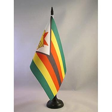 Imagem de Bandeira de mesa do Zimbábue 12 cm x 20.3 cm - Bandeira de mesa do Zimbábue 21 x 14 cm - Bastão e base de plástico preto - Drapeau Zimbabwe AZ FLAG