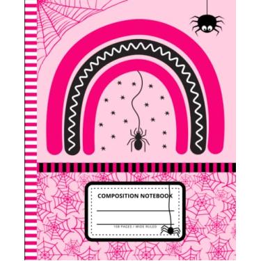 Imagem de Pink Halloween Composition Notebook Wide Ruled: 7.5 x 9.25 Blank Paper / 108 Pages/Stationery Gift for Note Taking - Writing - Doodles/Boho ... Spiderweb Fun Holiday Art Pattern Theme Cover