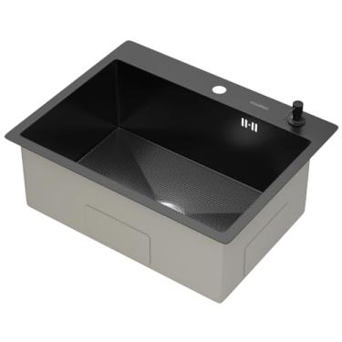 Imagem de Cuba Para Cozinha Gourmet Mônaco Quadrada Preto com Cesto Escorredor GoldenX