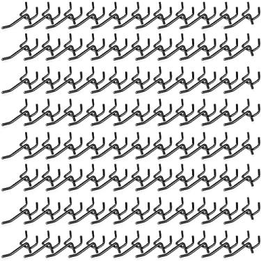 Imagem de 100 ganchos para prateleiras de placa de estante de aço inoxidável preto ganchos de exibição de quadro de pegboard ganchos de pendurar suportes de placa de pinos ganchos de parede para 1/8 e 1/4 Pegboard para organizador de armazenamento de garagem (5 cm)