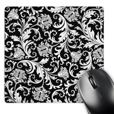 Imagem de 3dRose Redemoinhos florais, mouse pad preto e branco, 20,32 cm x 20,32 cm (mp_201658_1)