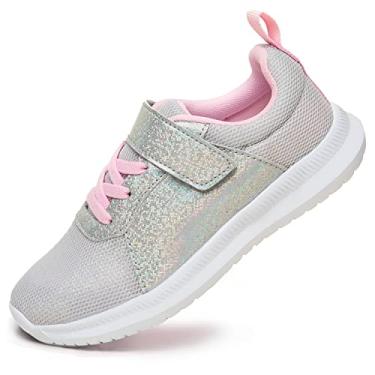 Imagem de Toandon Tênis infantil de lantejoulas brilhantes com glitter de 2 a 10 anos, Glitter rosa, 9 Toddler