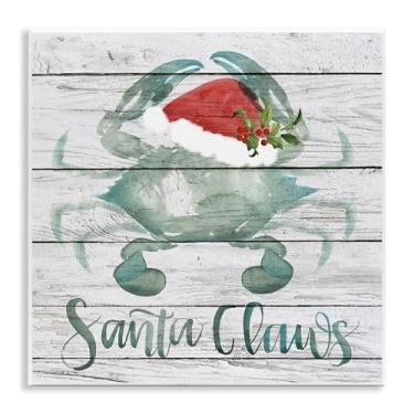 Imagem de Stupell Industries Placa de parede náutica de Natal com caranguejo azul Papai Noel, projetada por Jennifer Paxton Parker, 30,5 x 30,5 cm, Off-White