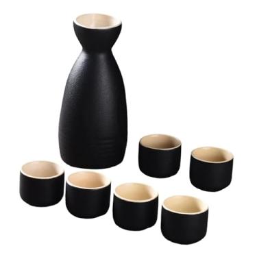 Imagem de Ｂｅｓｇａ Conjunto de saquê japonês artesanato tradicional com 6 copos, decoração, copos de saquê, conjunto de bebidas para chá, festa, armário, Preto