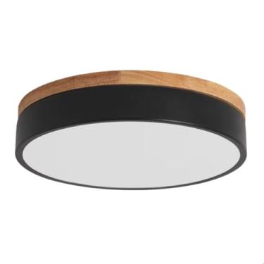 Imagem de Luminária de Teto Plafon Sobrepor Redonda Detalhe Madeira Bambu para Varanda Corredor Quarto Decoração Iluminação de LED Moderna (Preto)