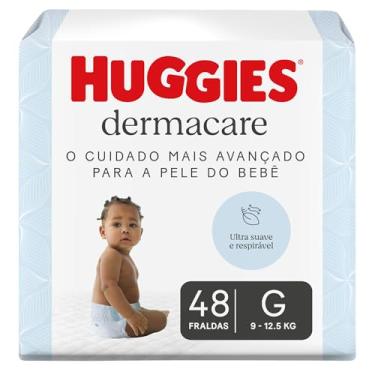 Imagem de Fralda Huggies Premium Dermacare Tamanho G - 48 Fraldas Premium com formato anatômico, materiais ultra macios e respiráveis. Super absorção de até 12 horas e ajuda previnir assaduras