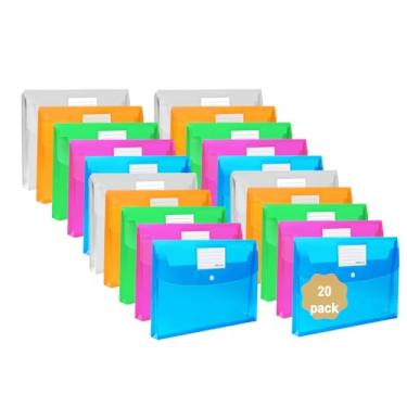 Imagem de Pacote com 20 envelopes de plástico com fecho de pressão/envelopes de poliéster, pastas de documentos TFDLCG zm , tamanho carta A4 (33 x 23 cm) para escola, casa, trabalho, escritório, cores sortidas