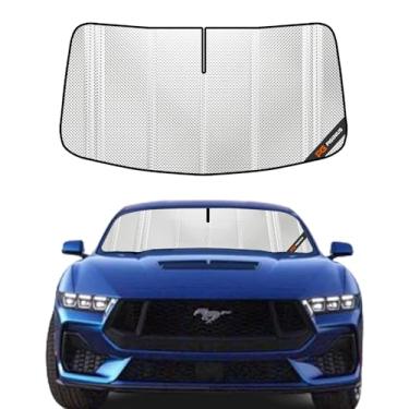 Imagem de Pigenius Para-brisa para Ford Mustang 2015-2023 com câmera montada no espelho retrovisor. Cobertura total para proteção máxima