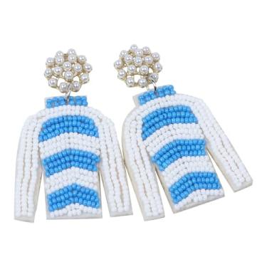 Imagem de Brincos femininos Derby Jockey com contas de seda – Traje de equitação Kentucky Pearl Dangle Jewelry – Presente de corrida de cavalos – Acessórios de festa – Roupa de cavaleiro puro-sangue, Standard,