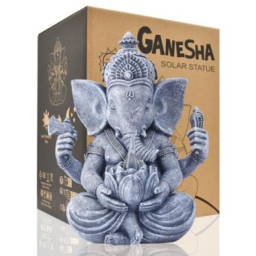 Imagem de Goodeco Estátua de Ganesha com lótus solar - Estátua de elefante hindu Ganpati Idol Esculturas de Buda, decoração de sala de ioga e jardim de meditação, 19,8 cm de altura (Ganesha)