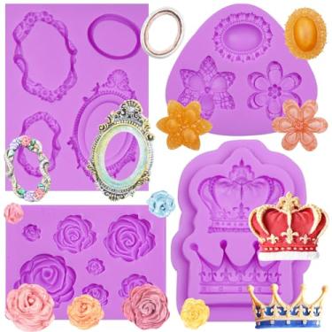 Imagem de Molduras de fondant moldura espelhada flores rosas moldes de silicone coroa moldes de silicone moldes de bolo barroco para decoração de bolos chocolate doce polímero argila conjunto 0f 4
